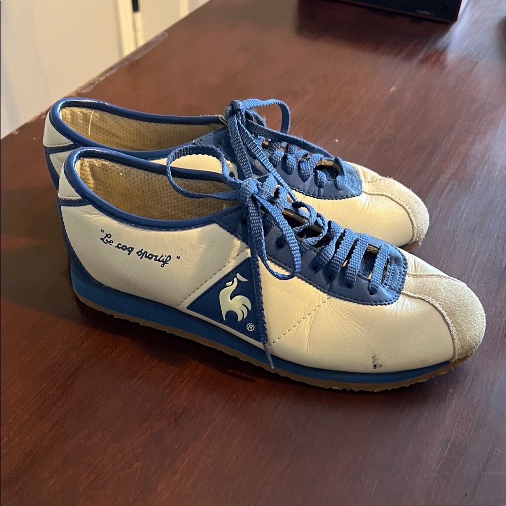 🇫🇷 Le Coq Sportif Blue and Cream French Sneakers - Picture 3 of 7